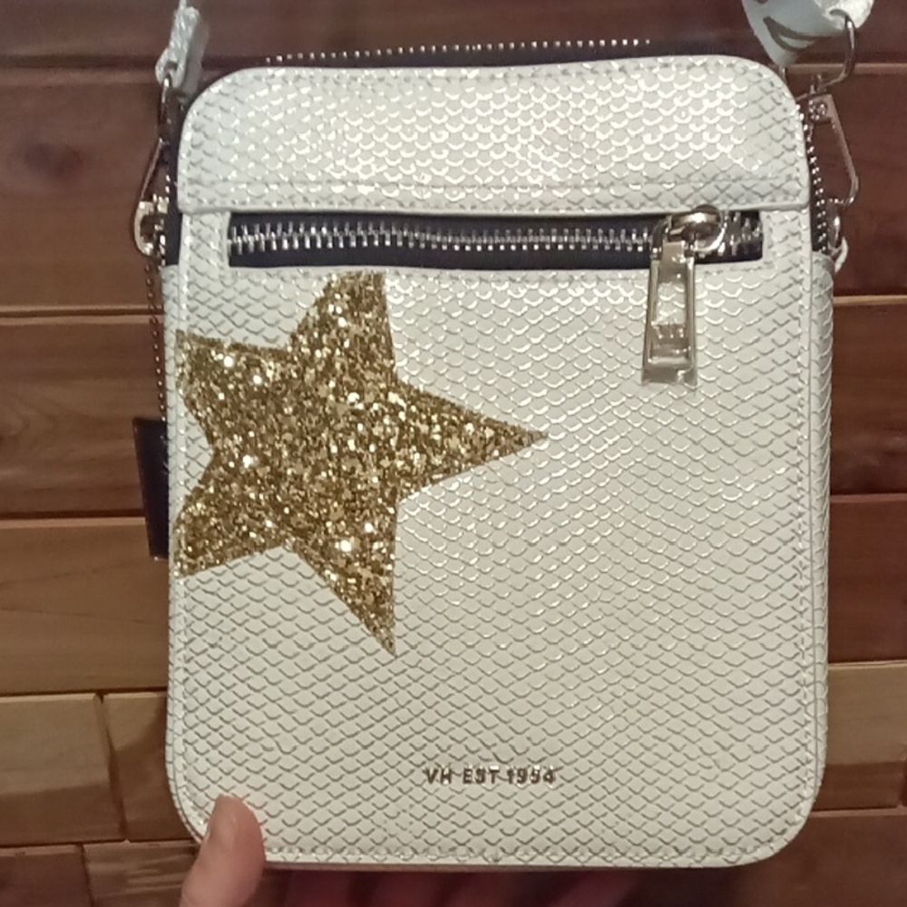Vintage Havana White and Gold Crossbody Bag with Star Design